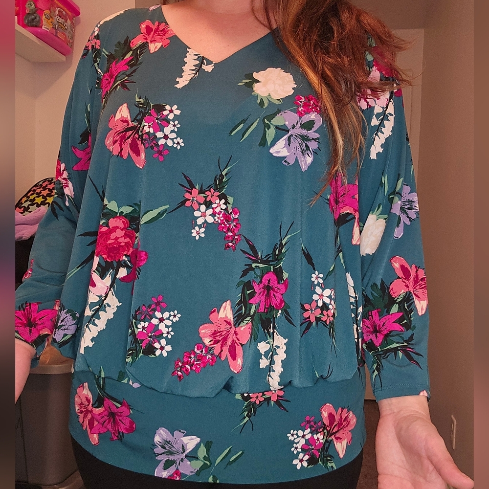 Floral Teal Women's Top